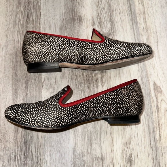 💝Cole Haan Sabrina Loafers Real Calf Cow Fur Hair Slip On Black Red Trim Size 5 - Picture 6 of 8